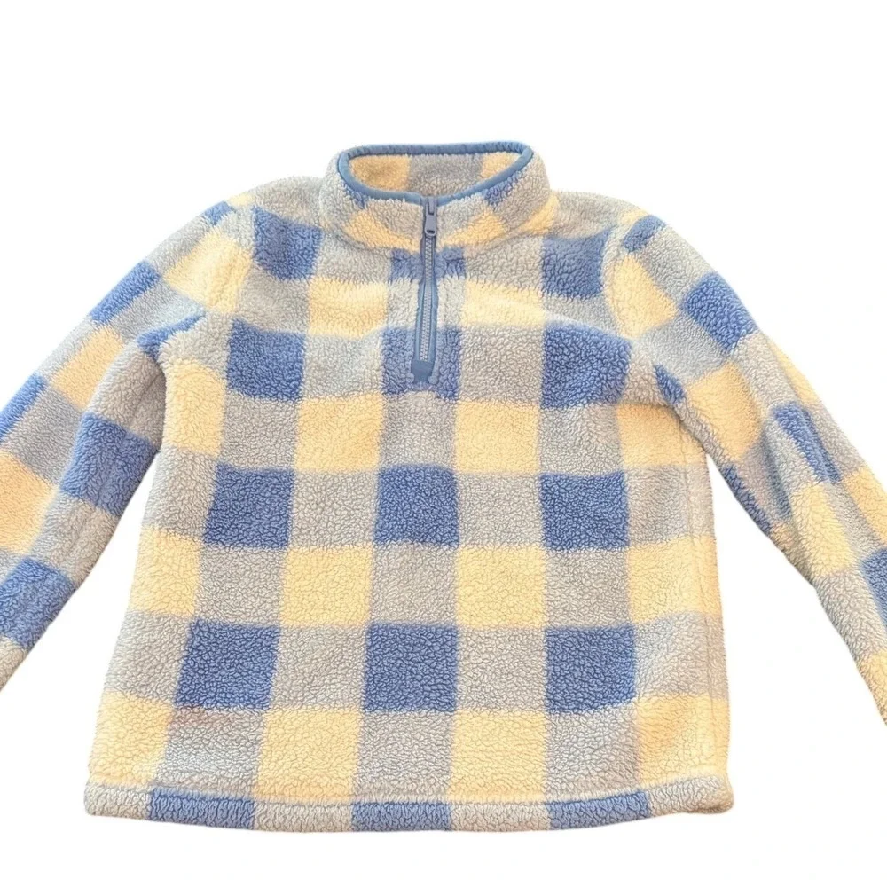 Vineyard Vines Boys Blue Buffalo Check Sherpa Fleece Quarter Zip  Med 10-12